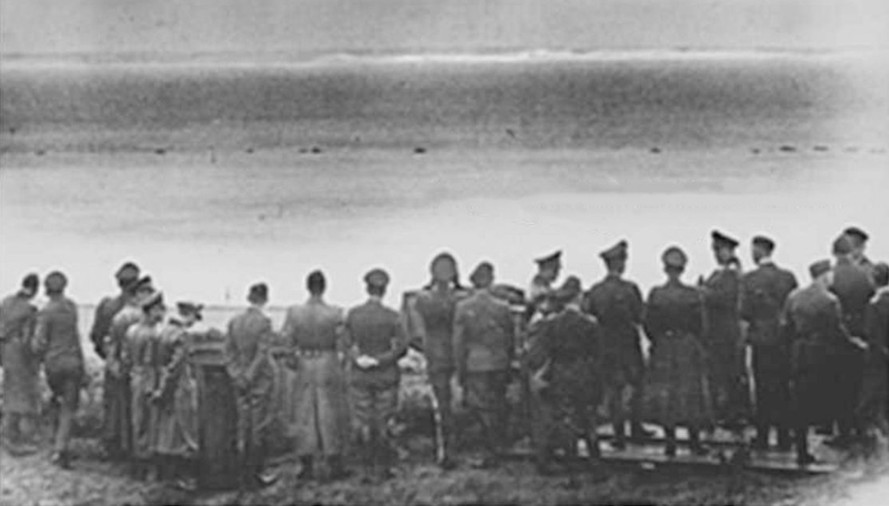 Hermann Göring (sixth from right) and Nazi commanders view the cliffs of Dover across the English Channel from France.